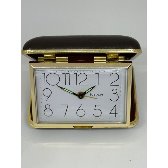 VTG 1970s Bulova Wind-Up Travel Alarm Clock Gold Folding Case 3.5" NOT WORKING - Picture 2 of 9